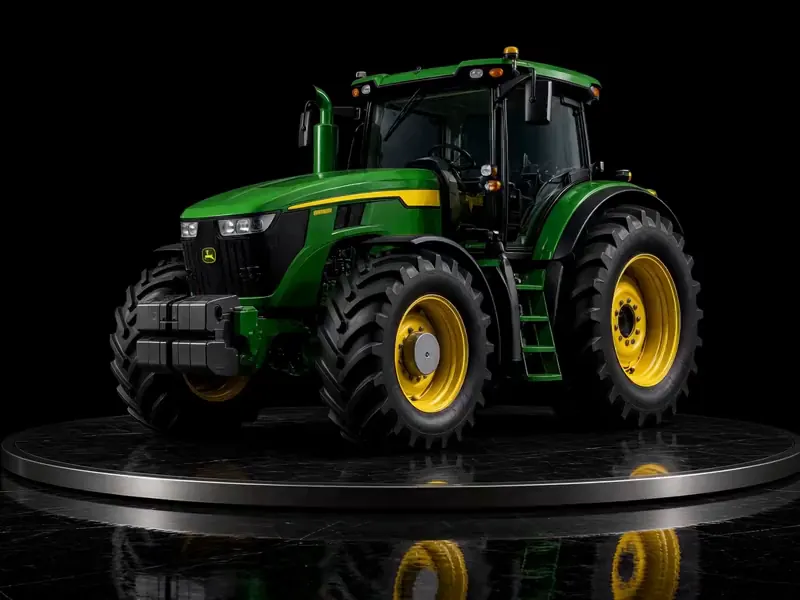 Green tractor on a studio turntable
