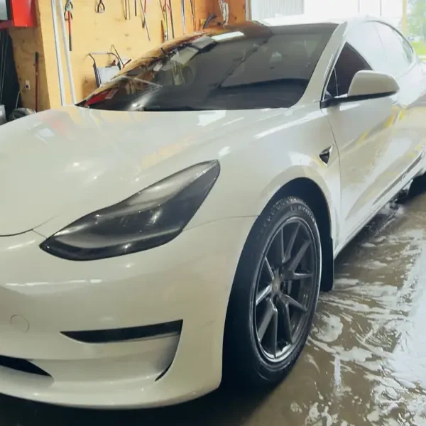 White Tesla after ceramic coating