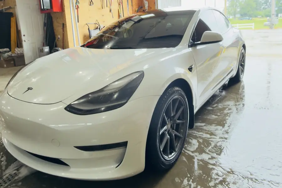 White Tesla detailing in Muskegon, MI